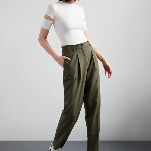 Linen High Waist Pleated Relax fit Tapered Ankle Pant sz 6-8 - Sage - Picture 13 of 13